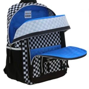 mochila cierres de cuadros negro con blanco