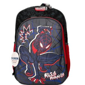 mochila de miles morales fondo gris grande spider man