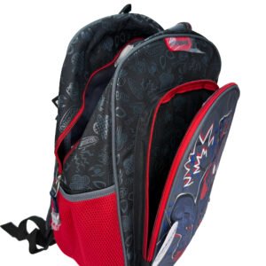 mochila de miles morales fondo gris grande spider man